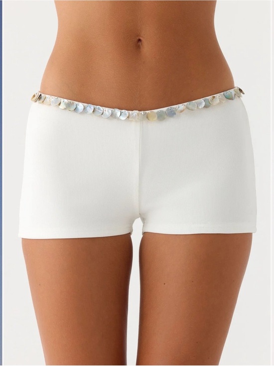 Peppermayo Pants - Peppermayo White Seamless Boyshorts with Shell-Trim Waist